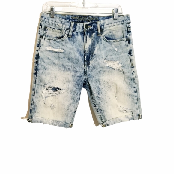 American Eagle Outfitters Core Flex Light Faded Distressed Denim Shorts - Picture 6 of 14